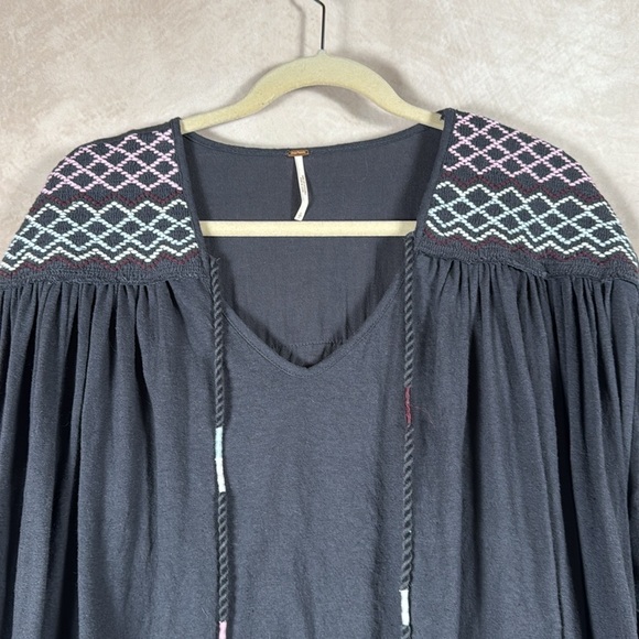 Free People Embroidered Oversized Top Small Boho Oversized Hippie Peasant Flowy - Picture 4 of 14